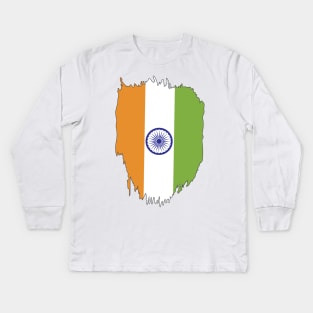 India Flag in Tricolor with Ashoka Chakra Desi Indian Kids Long Sleeve T-Shirt